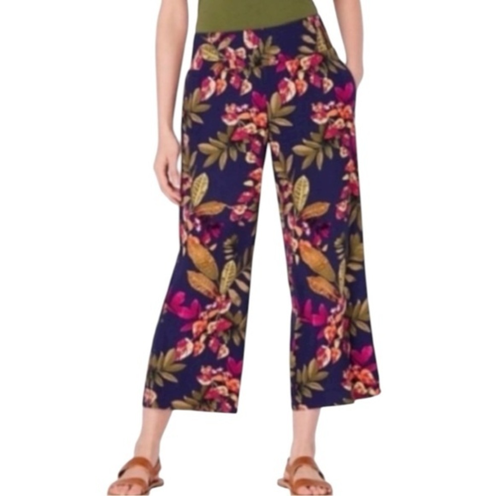 J. Jill Smocked Waist Multicolor Floral Wide-Leg Pants Size M